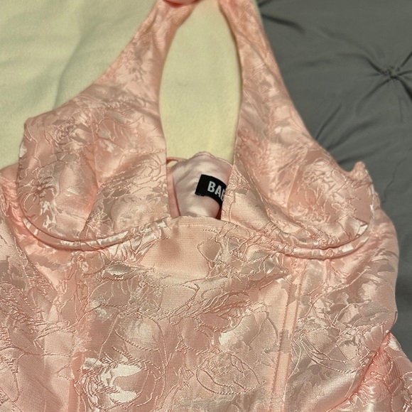 Blush Pink Textured Halter Dress - Picture 4 of 6